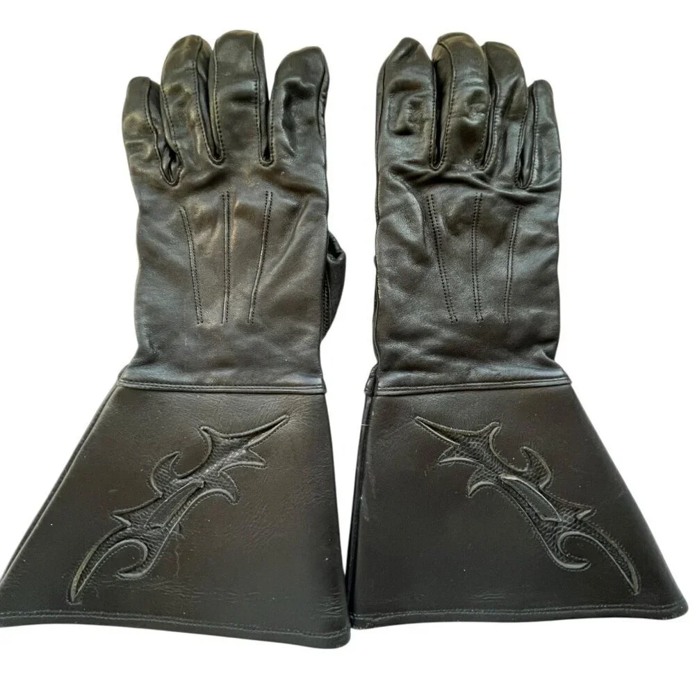 Harley Davidson Womens Motorcycle Gauntlet Black Leather Gloves Size Large Moto